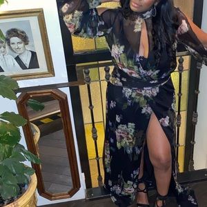 Maxi Floral Dress Long Sleeve High Split